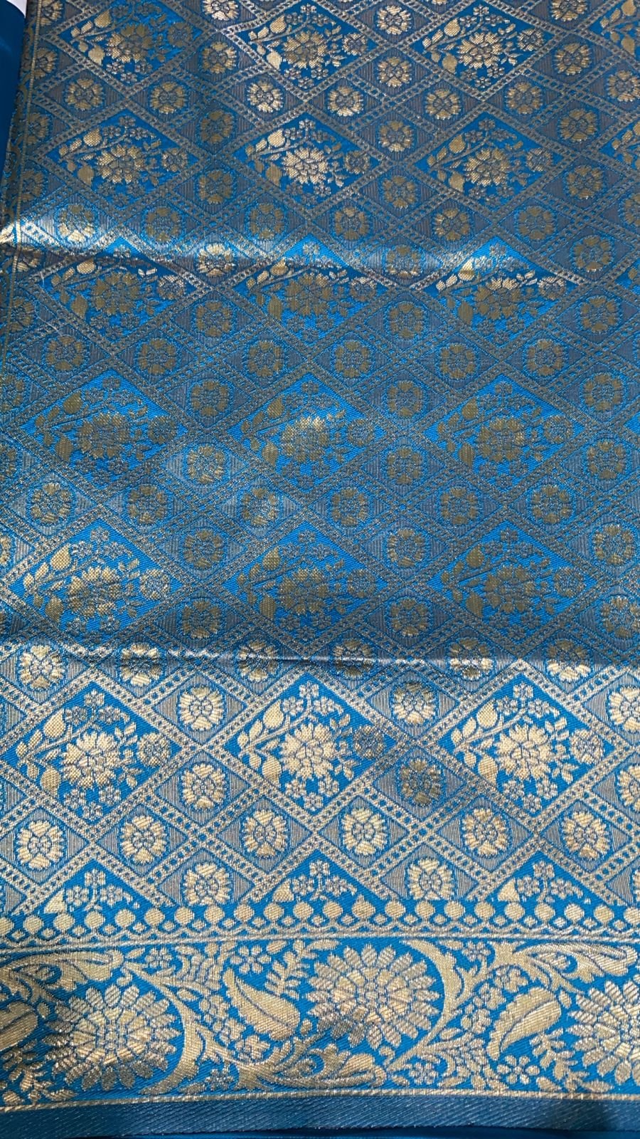 Royal Blue Golden Zari Floral and Diamond Design Saree – VIANGA