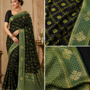 Black Lycra Bandhani Jaal Saree with Patola Border – VIANGA