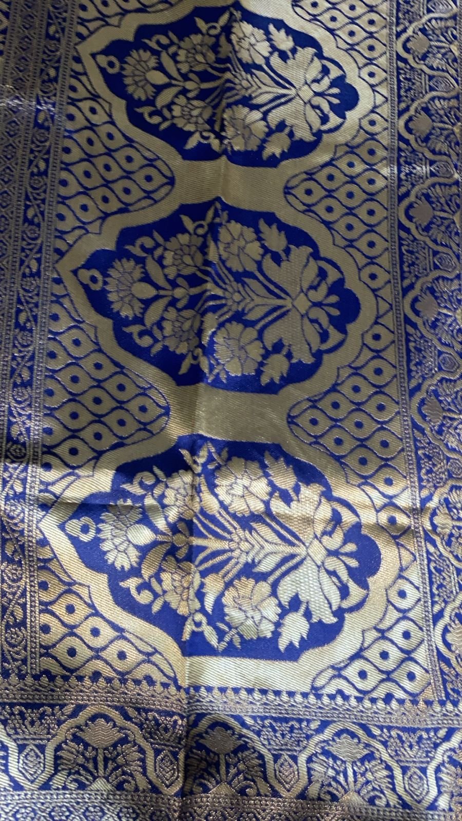 Royal Blue Metallic Zari Chevron and Floral Design Saree – VIANGA